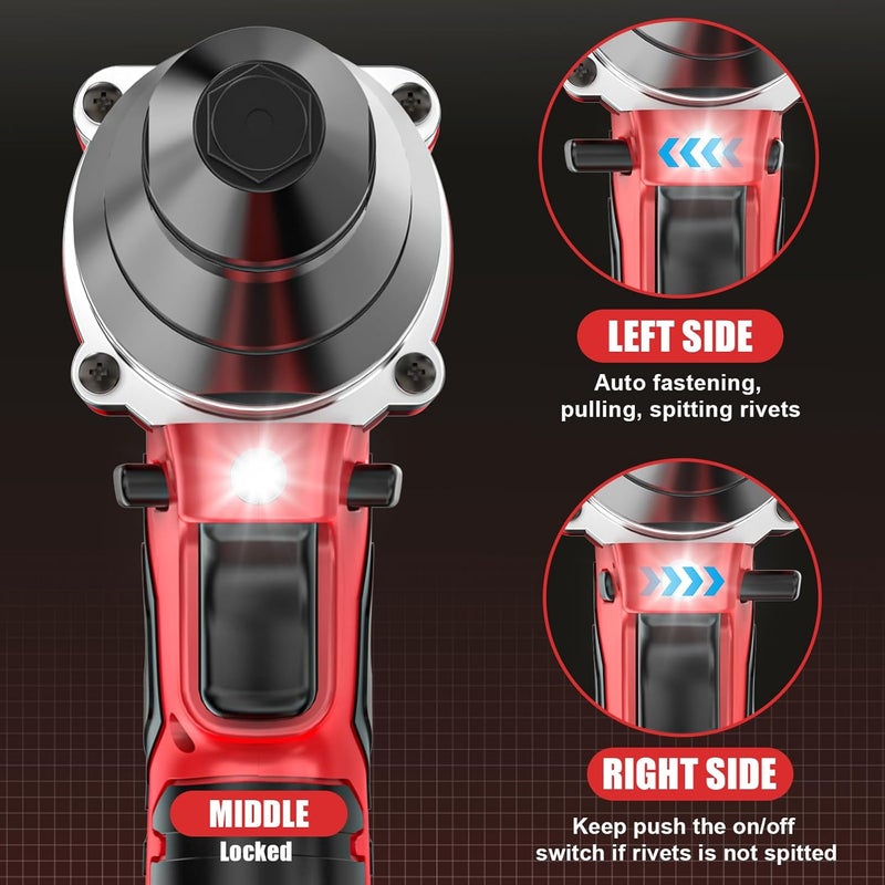 Cerycose Cordless Rivet Gun Kit Compatible with Milwaukee 18V Brushless Electric Riveters Gun Tool with 3-Size Steel Rivets(1/8"-5/32"-3/16") LED Light & Nose Piece (Bare Only) - Image 3